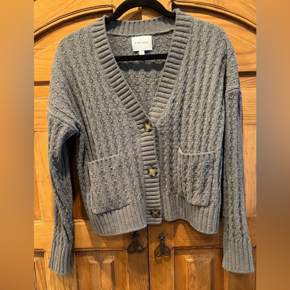 Sage Green 3 Button Women's Cardigan Sweater from Pink Rose, size Large